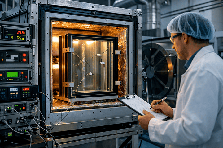 Insulated glass unit thermal performance testing in ISO lab